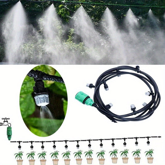 10-meter plastic garden irrigation system with 10 adjustable sprinklers - ideal for lawn care and agricultural watering. Easy installation, no batteries needed. Great for lawn sprinkling.