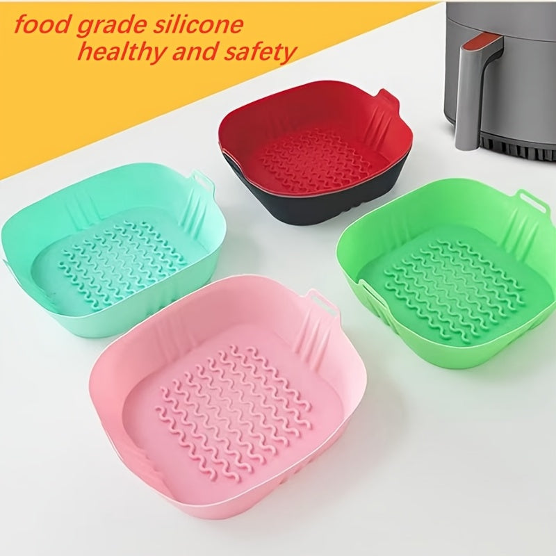 Square Silicone Air Fryer Liner, 8-Inch, Fits 4 to 7 QT Ovens and Microwaves - Reusable Pot, Food-Safe Accessory for Air Fryer