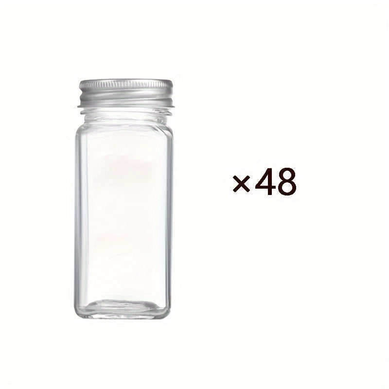 Set of 12, 24, 36, or 48 Airtight Glass Spice Jars for Organizing Seasoning Bottles in the Kitchen. Can Also Be Used for BBQ Rubs, Herbs, and Seasonings. Safe for Food Contact.