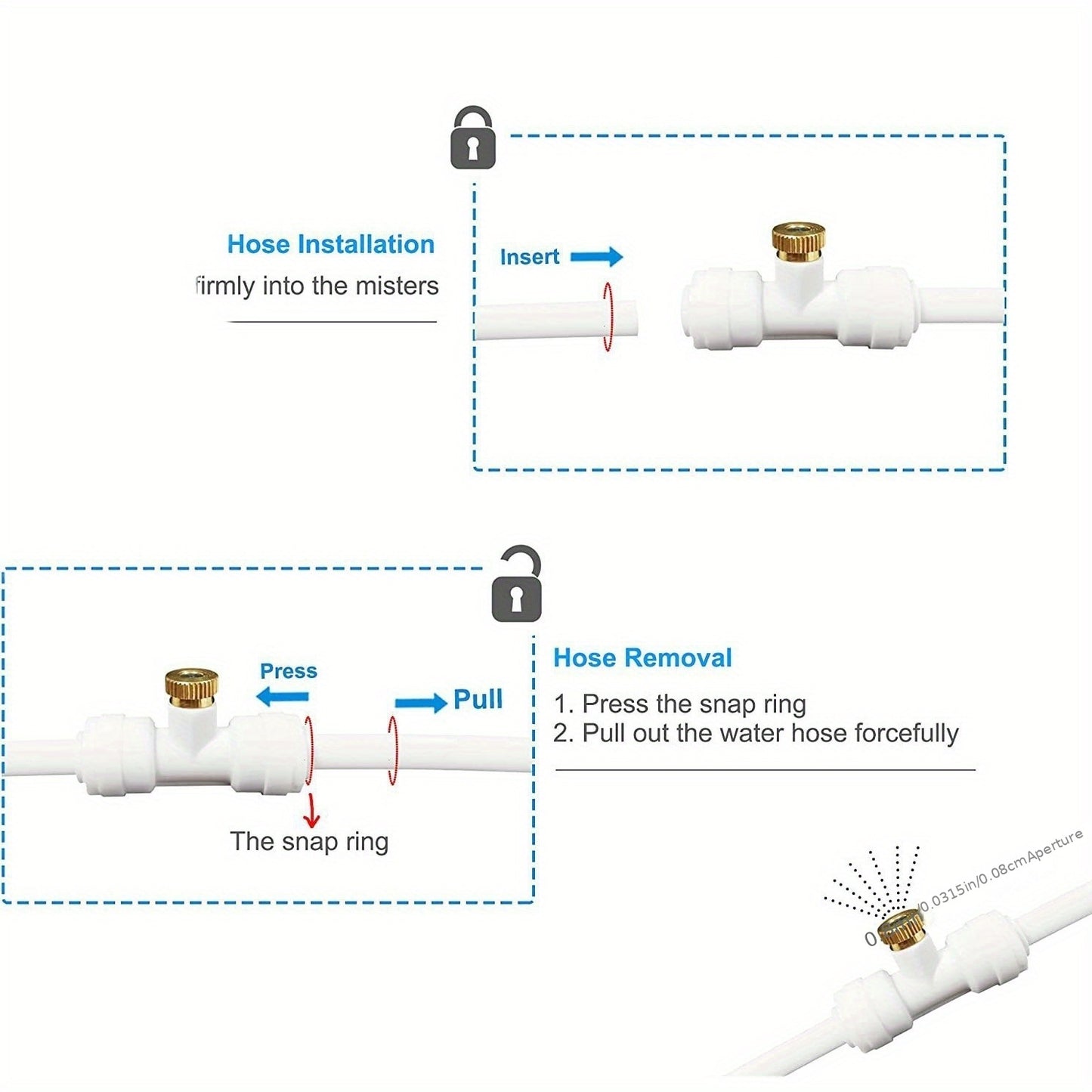 Outdoor cooling mist system for low-pressure spray in gardens, factories, and vegetable moisturizing kits with standard European thread connectors.