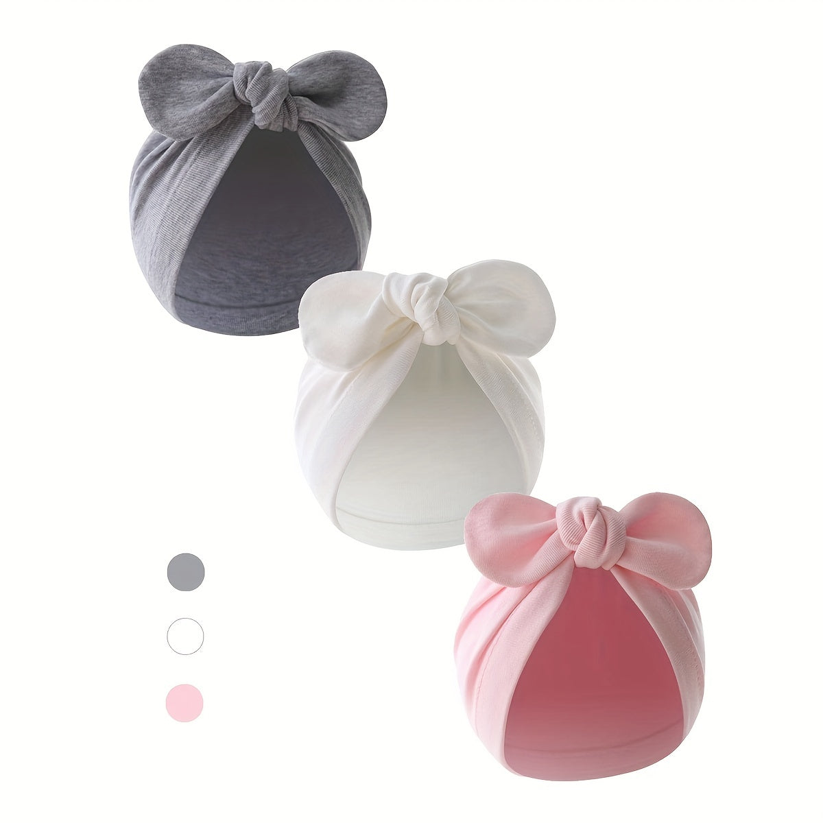 3 pieces of infant and newborn hats, soft tie head cover