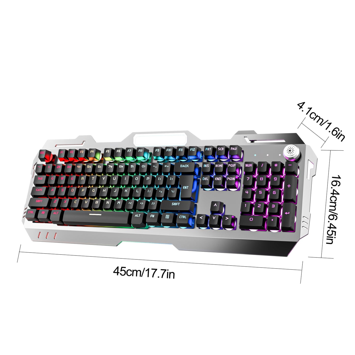 EWEADN Wired Gaming Keyboard with LED Backlit, Silent Design, and Volume Knob, suitable for Desktop & Notebook Computers.