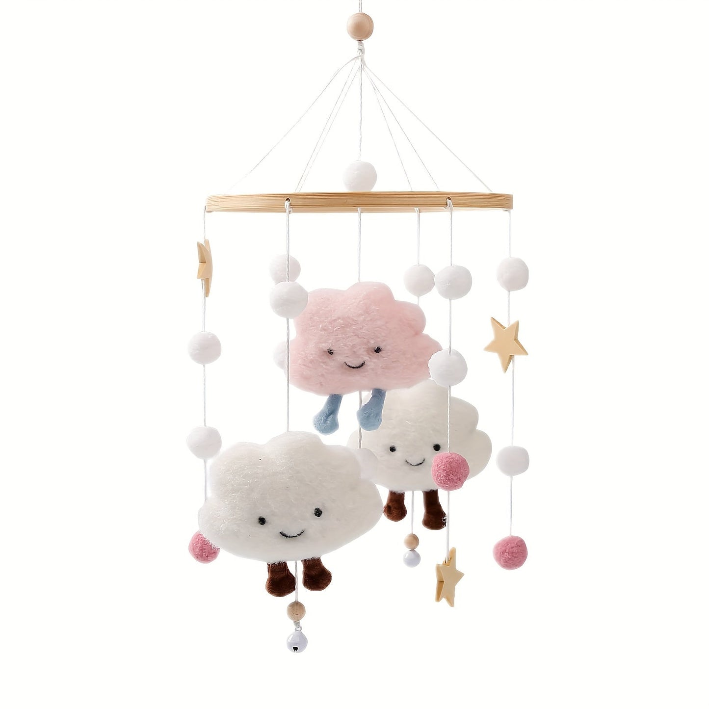 Handmade Plush Clouds and Stars Bed Bell Wind Chimes for Kids,  Soothing Ornaments for Children's Beds, Decor for Kids' Rooms