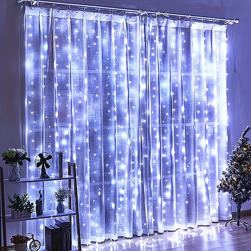 LED curtain string lights with remote control, perfect for New Year, Christmas, parties, and weddings.