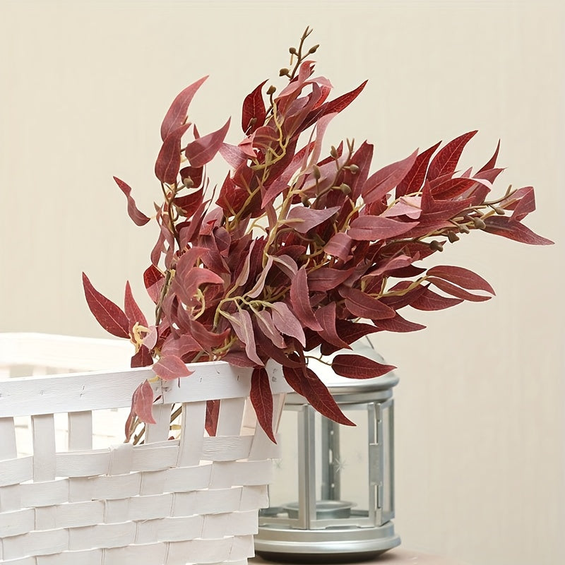 Realistic fabric willow leaf bouquet for weddings, engagements, and home decor – no batteries needed.