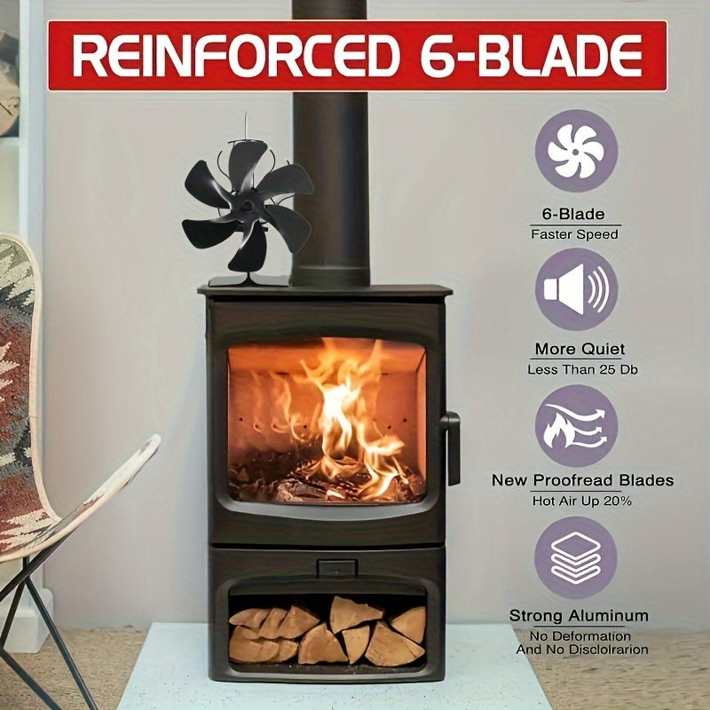 Aluminum Wood Stove Fan with 6 Blades, Large Fireplace Fan for Home Use - Silently Powered by Heat, Polished Finish