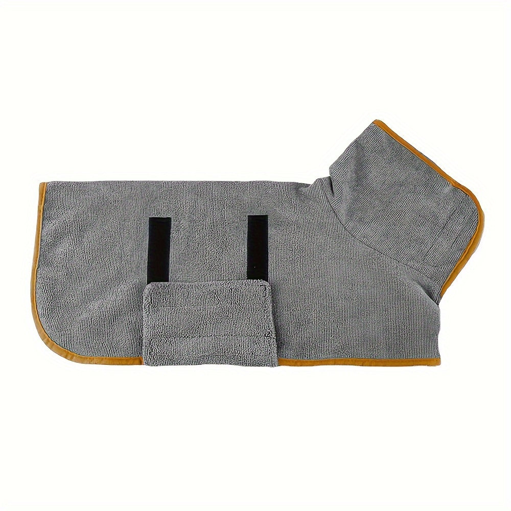 Highly absorbent pet bath towel for dogs, plush microfiber grooming robe, soft cleaning cloth.