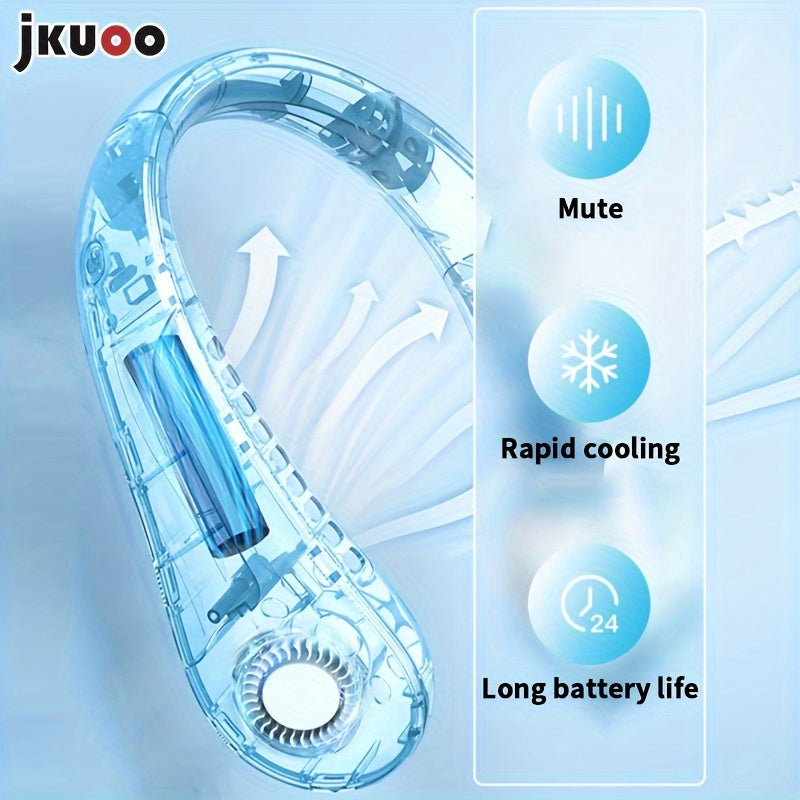 Top Pick: JKUOO Ultra-Quiet Neck Fan - Rechargeable via USB, 5-Speed Adjustments, Rapid Cooling with Comfortable Silicone Handle, Ideal for Home, Work, Travel, and Exercise