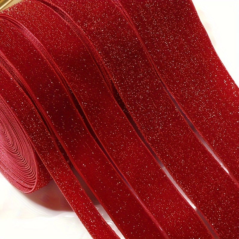 4.57m Red Velvet Ribbon with Glitter Accents - Perfect for Valentine's Day, New Year's, Gift Wrapping, Wreaths, Bow Decorations, and Flower Bouquets.