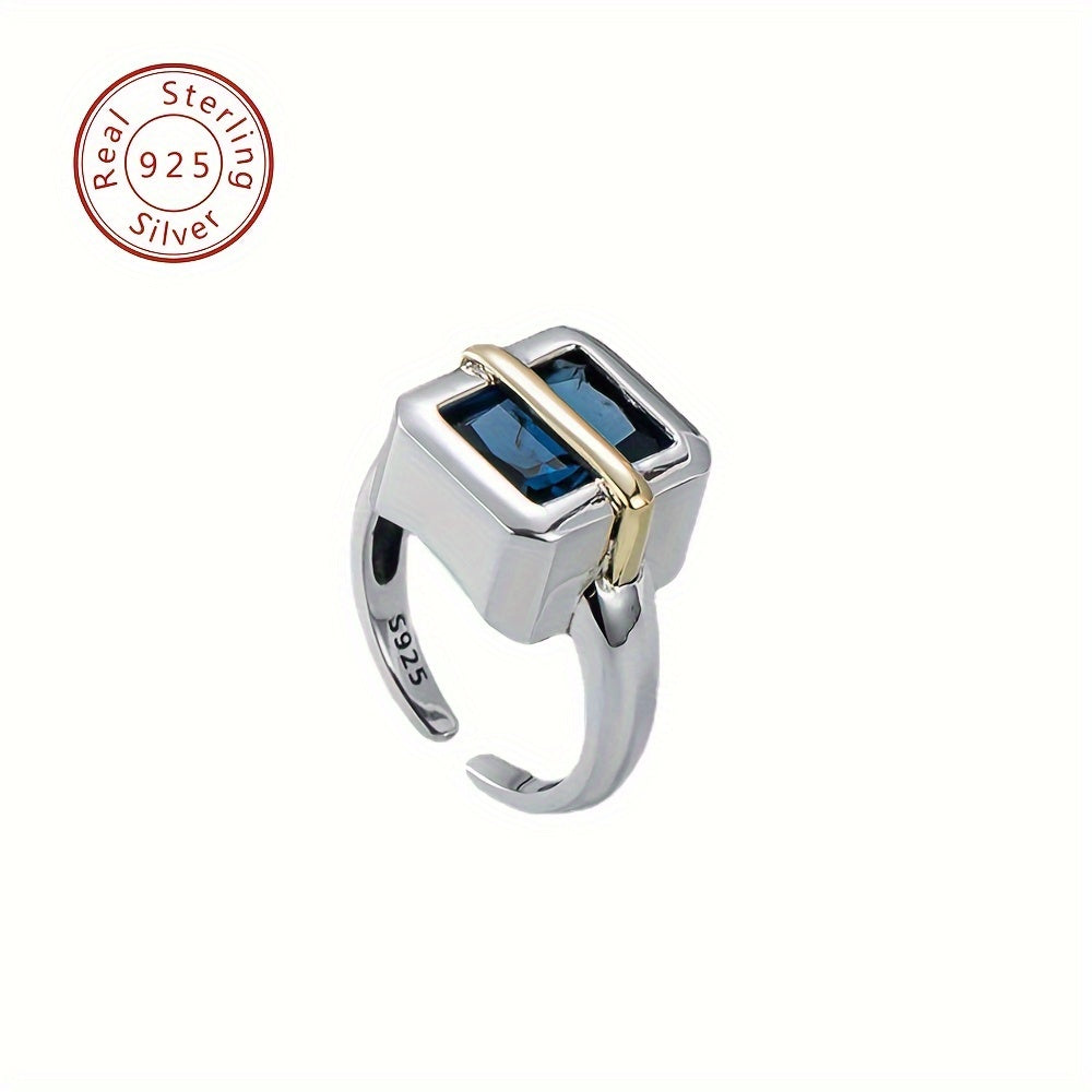 One piece of elegant and classic style, this 925 sterling silver geometric square ring features a stunning blue artificial diamond. Designed for ladies, this fashionable accessory is perfect for daily wear and makes for an ideal gift. Weighing 6.5g, it