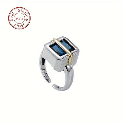 One piece of elegant and classic style, this 925 sterling silver geometric square ring features a stunning blue artificial diamond. Designed for ladies, this fashionable accessory is perfect for daily wear and makes for an ideal gift. Weighing 6.5g, it