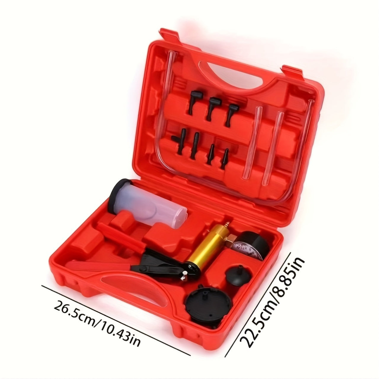 Manual Vacuum Pump Kit for brake bleeding and vacuum testing, uncharged power mode, universal fit, includes gauge and adapters - 1 set, without battery.