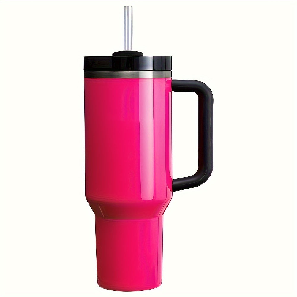 Neon stainless steel tumbler with straw & handle, 40oz - Insulated, BPA-free for outdoor activities, travel, & parties - Stylish colors