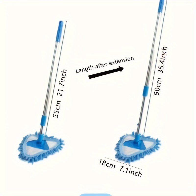 1 dona Uchburchak Chang Olish Tembel Mop 360 Daraja Devor, Shift, Plitka va Pol Tozalash uchun. Bir tortishli Uyda foydalaniladigan Telescopic Uchburchak Mop Mini Flanel Matosi bilan Samarali Tozalash uchun.