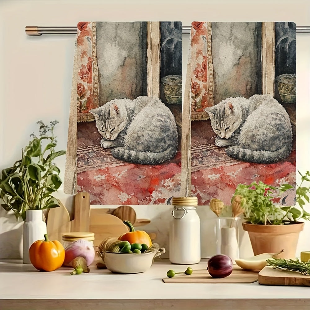 Set of 2 Coastal Style Kitchen Towels made from Ultra Soft Polyester, Exceptionally Absorbent and Easy to Clean in the Washing Machine. These Contemporary Rectangular Dish Hand Towels are perfect for Holiday Decor, measuring 40.64x60.96 cm each.