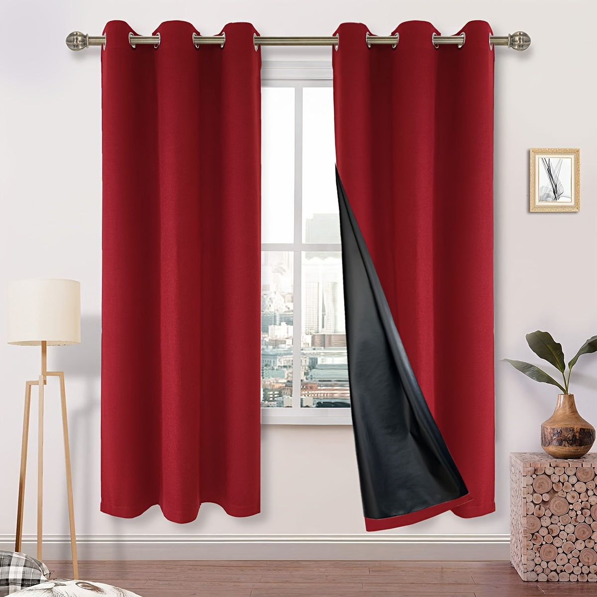 Blackout Faux Linen Imitation Textured Curtains with Grommet Top - Ideal for Bedroom, Living Room, Home Décor