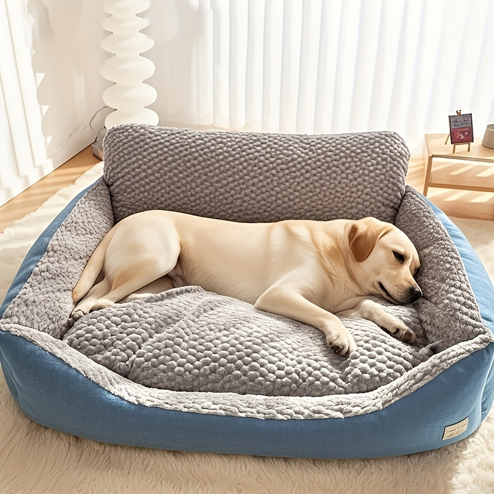 Luxury plush pet sofa bed with high backrest and easy cleaning, suitable for cats and dogs.