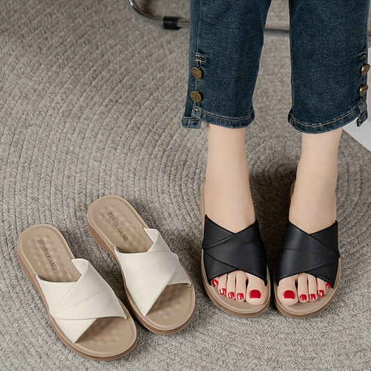 Women's simple slide sandals, lightweight and casual flat summer shoes with open toe.