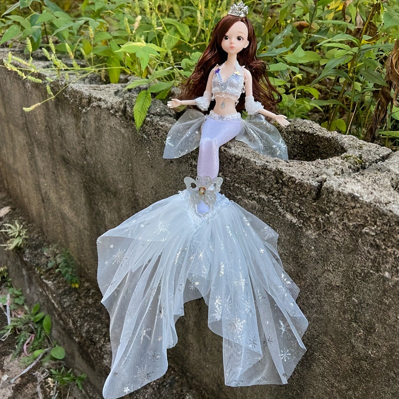 44.98cm Princess Mermaid Doll with PVC body, realistic eyes, movable joints, dress-up accessories, perfect for girls' birthday gift, playtime, and room decor.