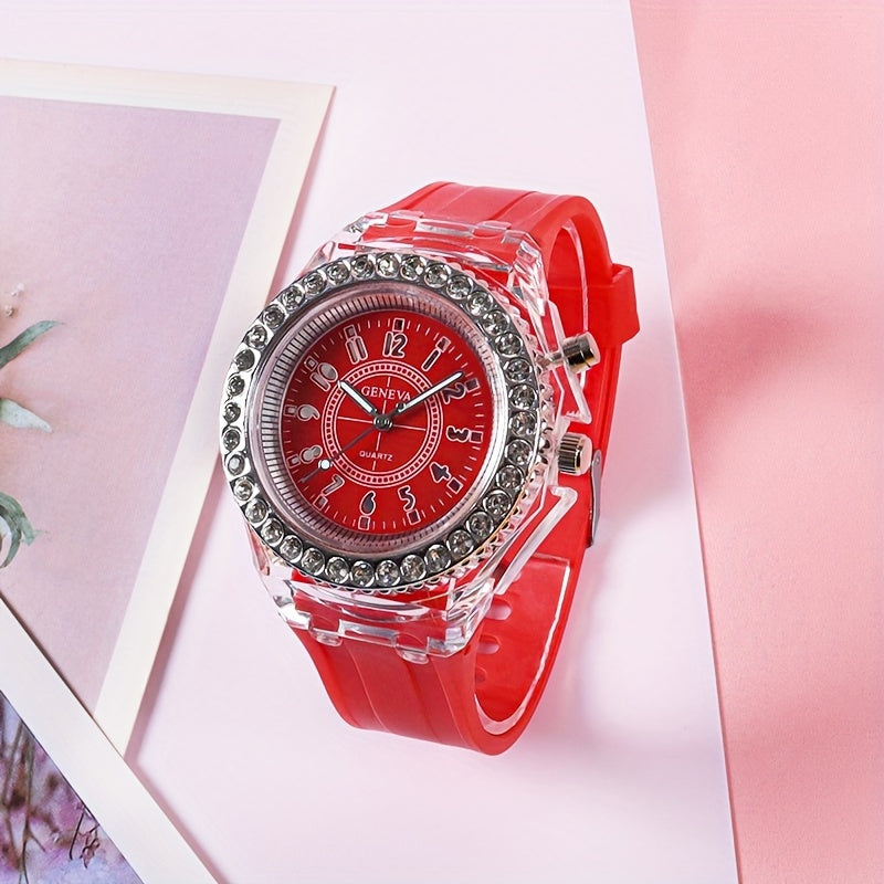 New Luminous Student Electronic Watch with Rhinestones, Candy Color - Perfect New Year Gift for Teenagers.