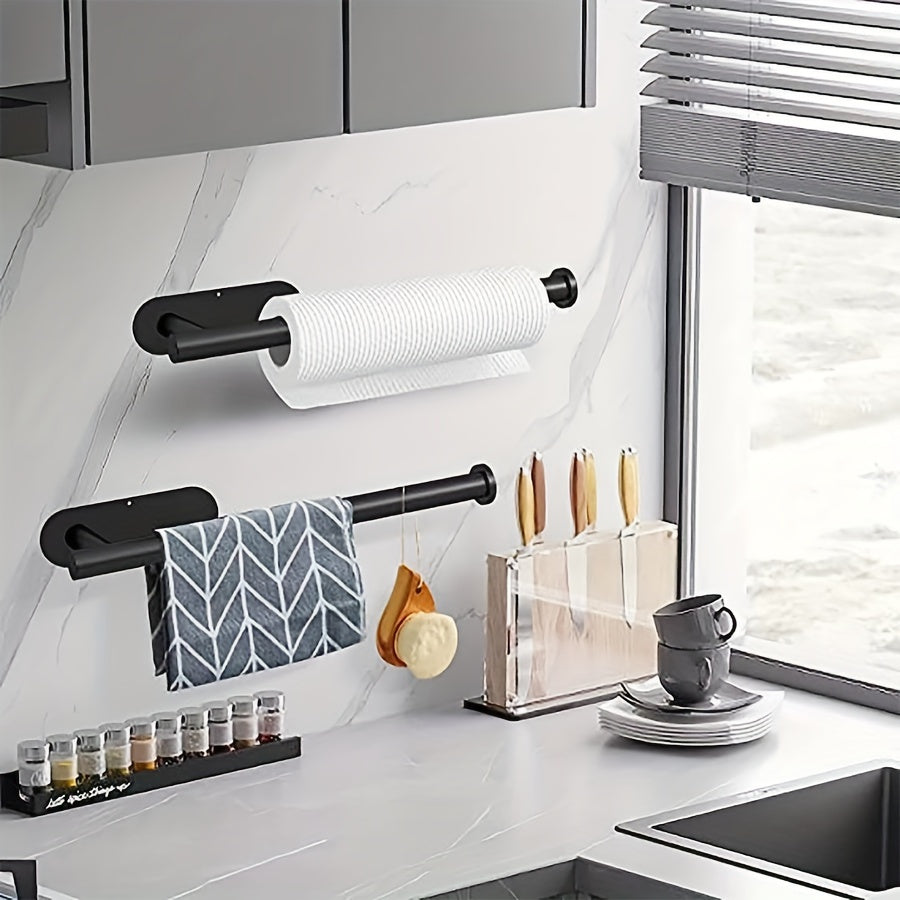 This kitchen accessory is a versatile stainless steel holder for paper towels and cling film. It also doubles as a no-punch storage rack for convenient organization in the kitchen.