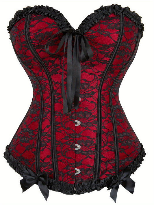 Strapless corset bustier with tummy control and lace-up details. A combination of lingerie and shapewear for women.