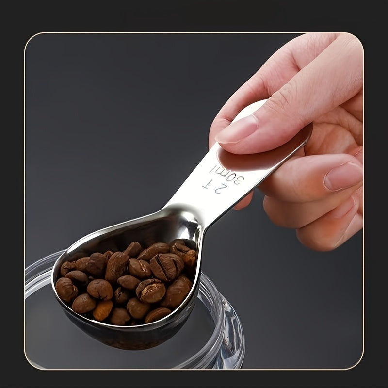 Measuring Coffee Beans with a Stainless Steel Coffee Powder Spoon and Baking Tool