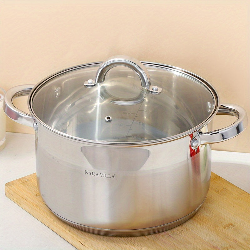 High-quality Stainless Steel Soup Pot with Double Ears, Thickened 5-layer Bottom, Suitable for Household Gas Stove and Induction Cooker