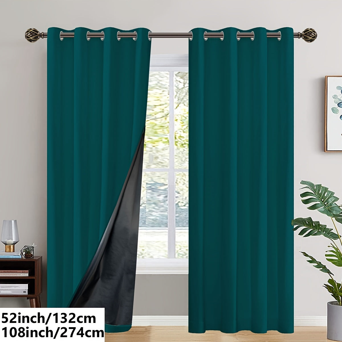 2PC Insulated Blackout Curtains with Coated Insulating Lining - Ideal for Living Room, Bedroom, Kitchen, Bathroom - Perfect for Home and Room Decoration