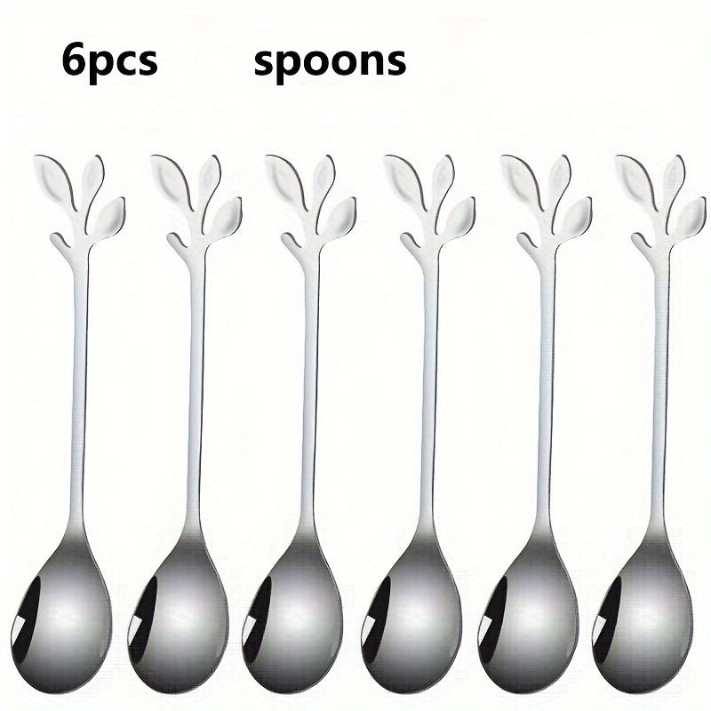 Leaf-shaped dessert spoons and forks in 24-pack, 12-pack, and 6-pack sizes for home and commercial use. Ideal for stirring, couple gifts, birthdays, parties, cakes, salads, and dinner gatherings. Trendy and stylish design.