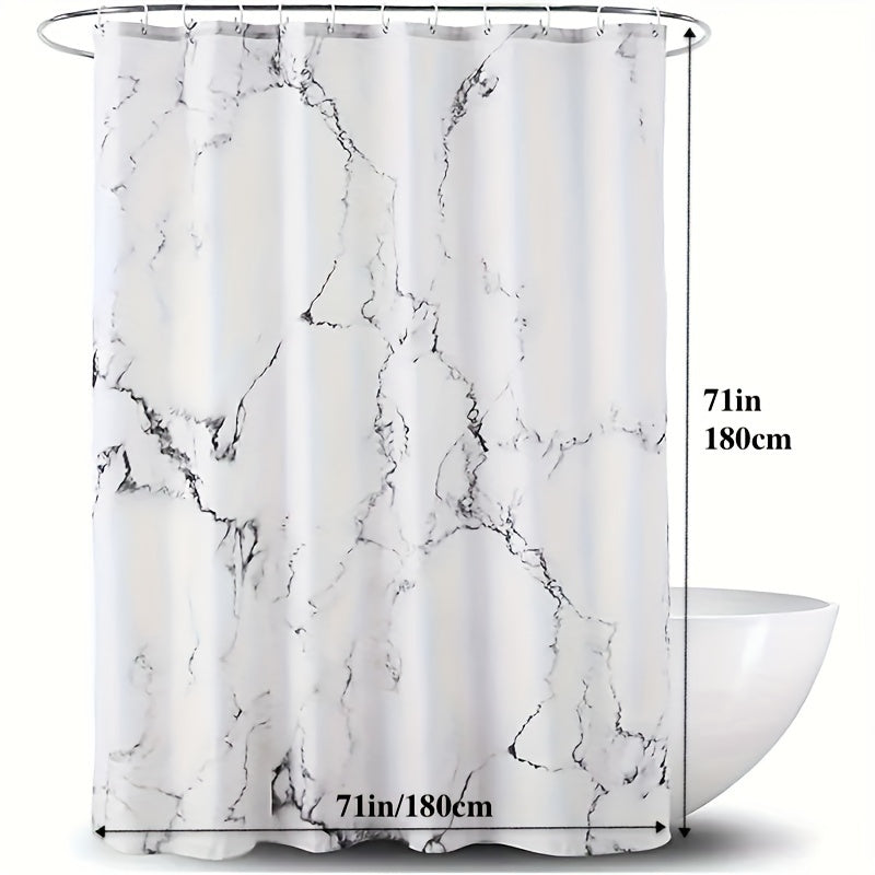 Get the Elegant Marble Pattern Shower Curtain Set with Plastic Hooks for your bathroom. This waterproof, moisture-resistant polyester curtain is machine washable and extra long at 180.34x199.9cm. Enhance your bathroom with this chic decor set.