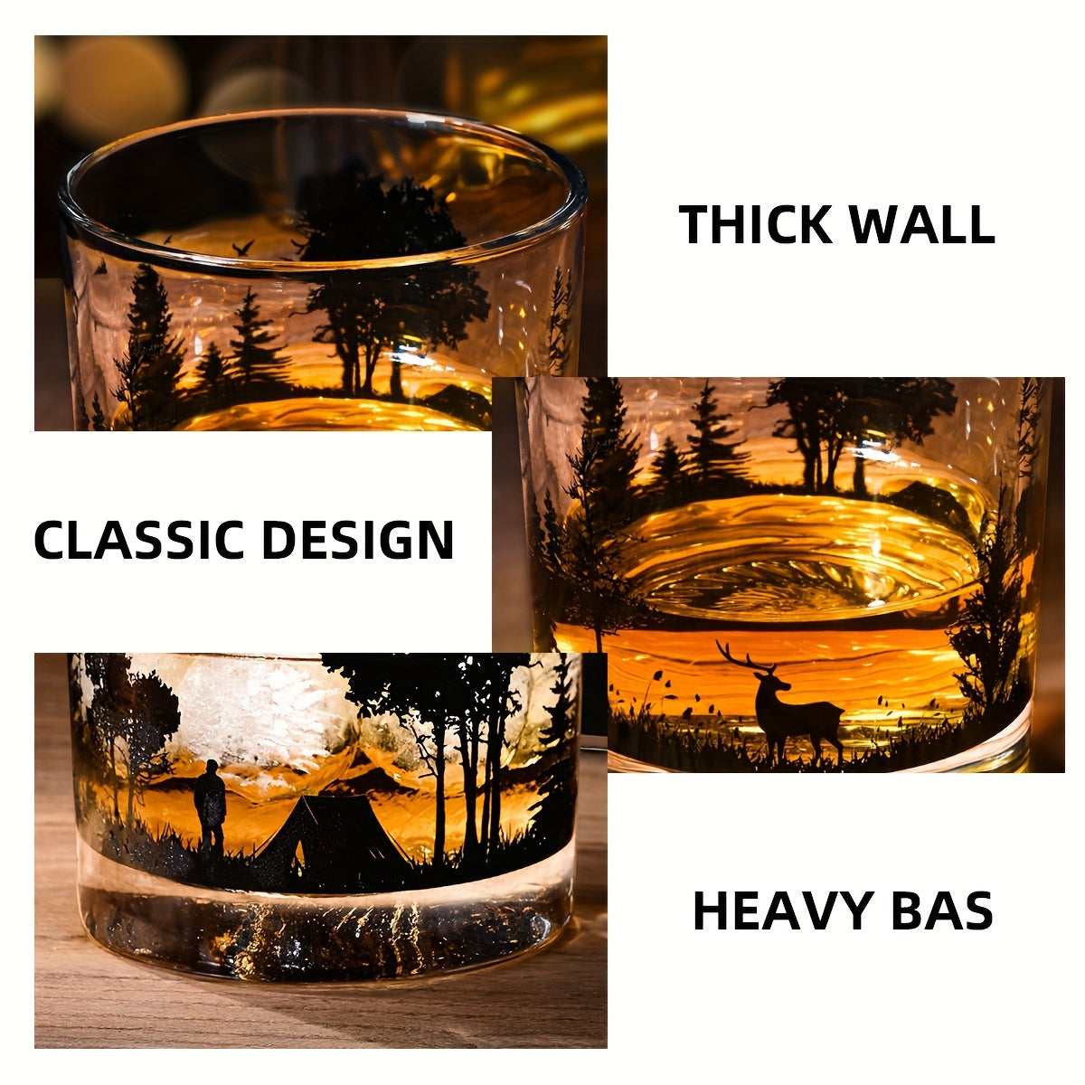 1 Forest Landscape Whiskey Glass, 11 oz, Crystal Clear, Stylish Glassware for various liquors, Home Decor, Great gift for men.