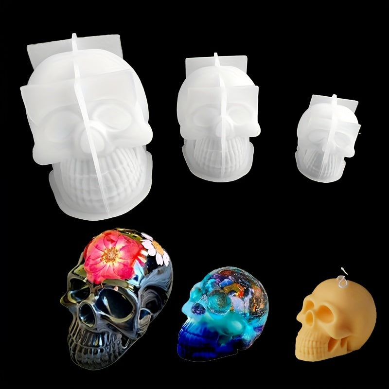 Get your hands on the Silicone Skull Candle Mold Set made from durable silicone material for all your DIY crafting needs. Perfect for creating handmade soaps in large, medium, and small sizes.