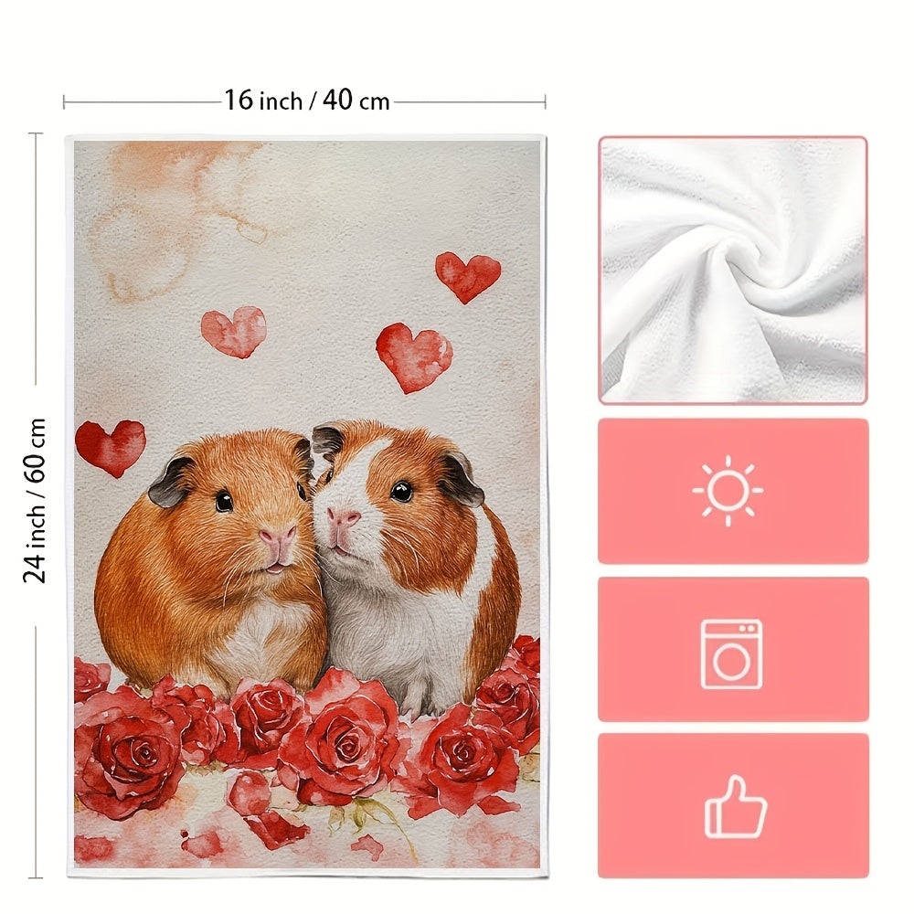 These adorable Guinea Pig and Rose kitchen towels are perfect for Valentine's Day! This set includes two ultra-soft towels that are highly absorbent and ideal for holiday decorations. Each towel measures 40.64X60.96 cm and is machine washable for easy