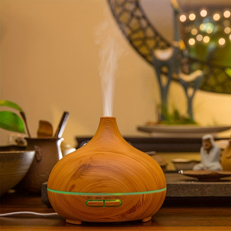 1pc USB charged 550ml wood color aroma diffuser with cool mist humidifier, 7 color LED light, waterless auto off feature, and super quiet operation. Great for home, office, or bedroom.