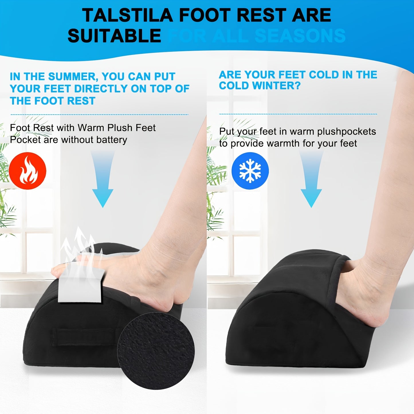 Ergonomic footrest with plush foot pocket and memory foam, ideal for desks and office chairs.