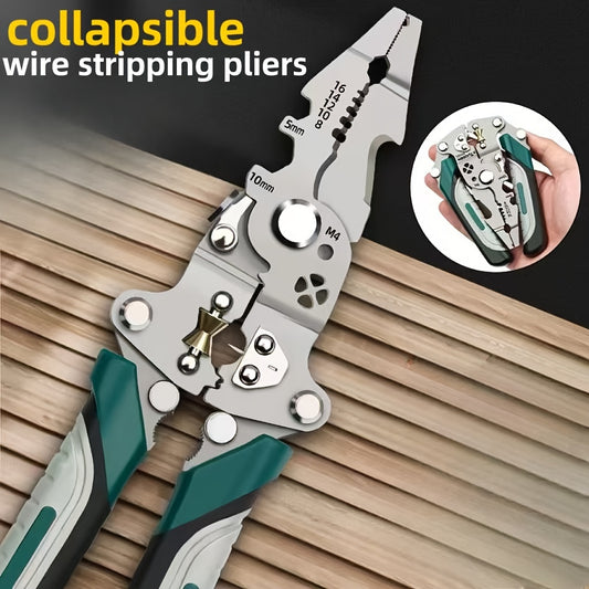 Collapsible wire stripping pliers with multiple functions and durable design, perfect for various uses in home, outdoor, and industrial settings.