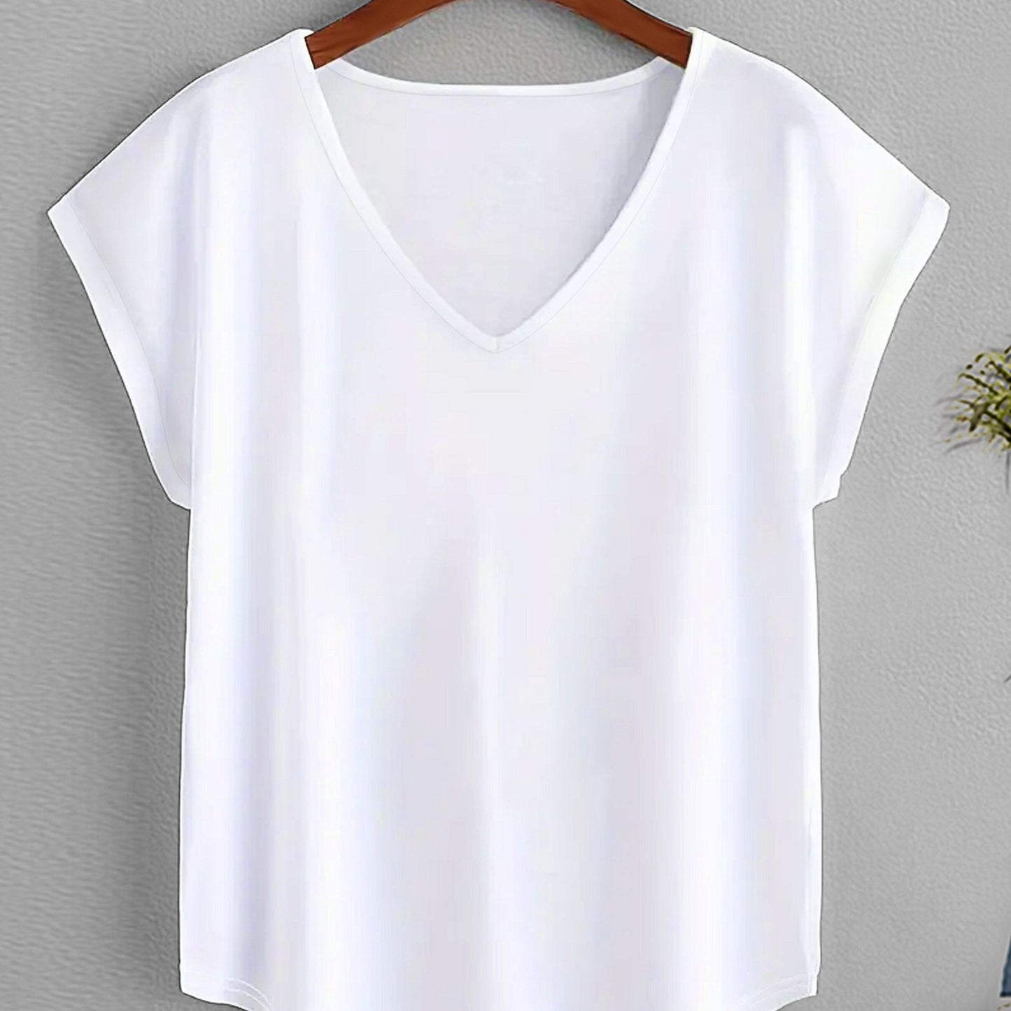 Women's Solid Color V Neck T-Shirt for Spring & Summer