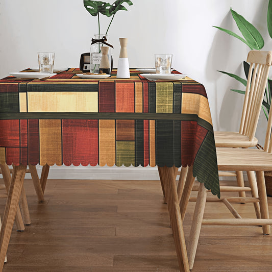 Versatile vintage tablecloth with multicolor stripes and checks, waterproof and stain-resistant. Ideal for Cinco de Mayo, birthdays, and everyday use indoors or outdoors. Features elegant edge embossing. Perfect gift option.