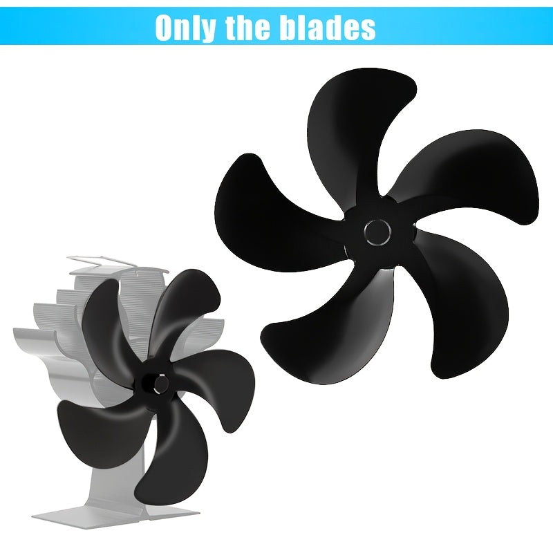 Replacement blades made of heat-driven aluminum alloy for a 5-blade stove fan, designed for wood burning fireplaces. These accessories are compatible with the fan to keep it running efficiently.