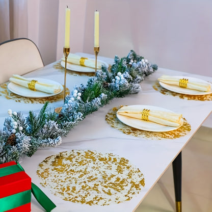 Circular golden foil grid pattern on disposable golden placemat