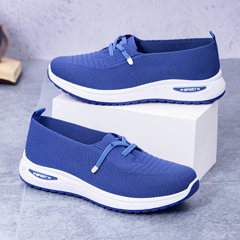 Blue slip-on sneakers for women, breathable with soft PVC sole, lightweight and stylish for casual wear.