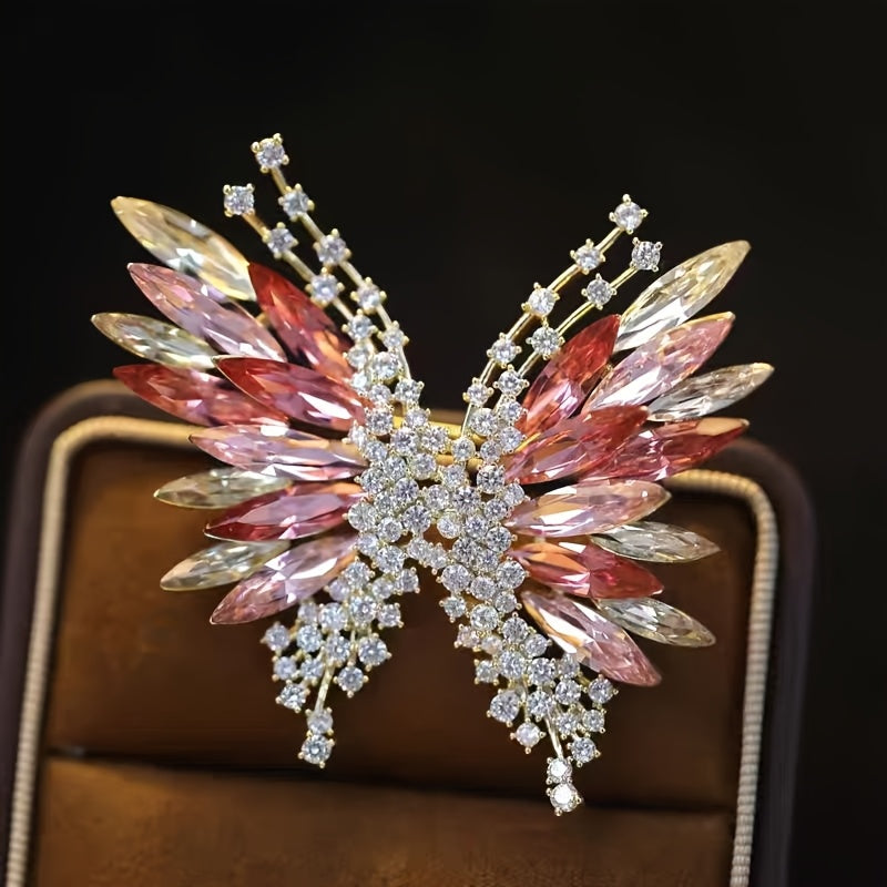 Stylish Gradient Crystal Butterfly Brooch - Sophisticated 3D Rhinestone Lapel Pin for Coats & Suits, Ideal Gift for Women, Graceful and Adorable Design, Inspired by Simulation Modeling, Unique Butterfly Shape with Irregular Form.