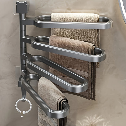 3-bar rotating towel rack - wall mounted, no-drill installation, ABS plastic, waterproof and rustproof, modern style for bathroom storage.