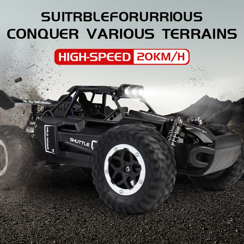 16 RC Alloy Climbing Car with high-speed off-road capabilities, multi-terrain capability, LED searchlights, rechargeable lithium polymer battery, remote control, durable plastic