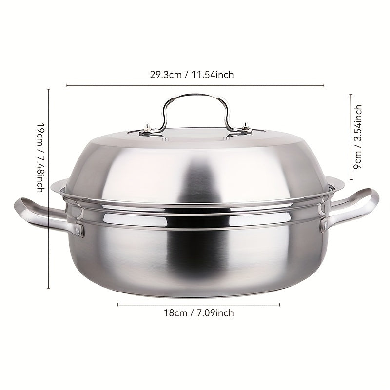 Stainless Steel Multi-Purpose Steamer Pot with Steaming Tray, 12-Inch, Compatible with Steam and Boil, Suitable for Use on Any Stovetop