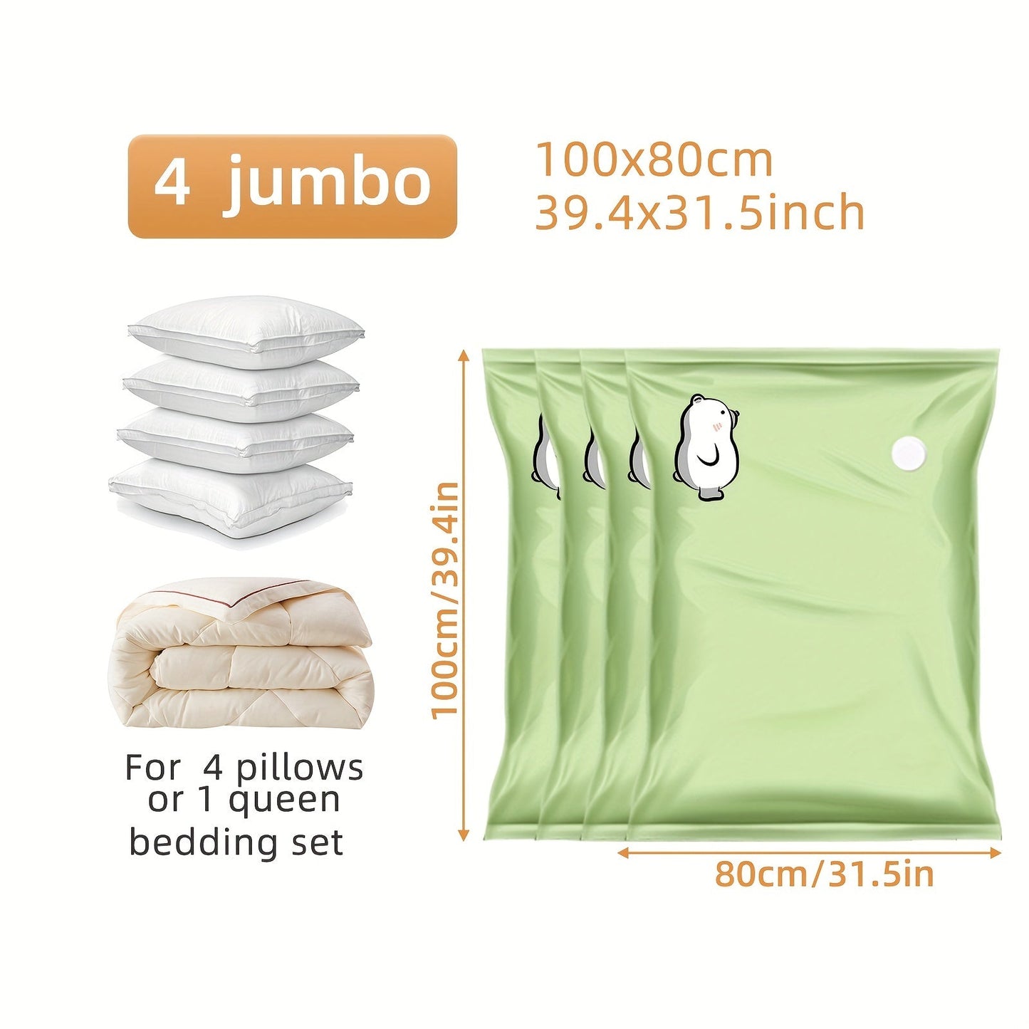 Vacuum Storage Bags Set of 4/6, Compression Bags for Quilts, Blankets, and Clothes, Space Saving Sealing Bags