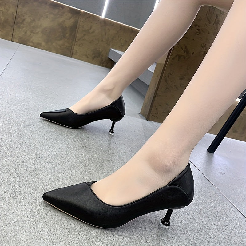 Women's Solid Color Court Pumps with Kitten Heels, Pointed Toe - Perfect for Office Wear