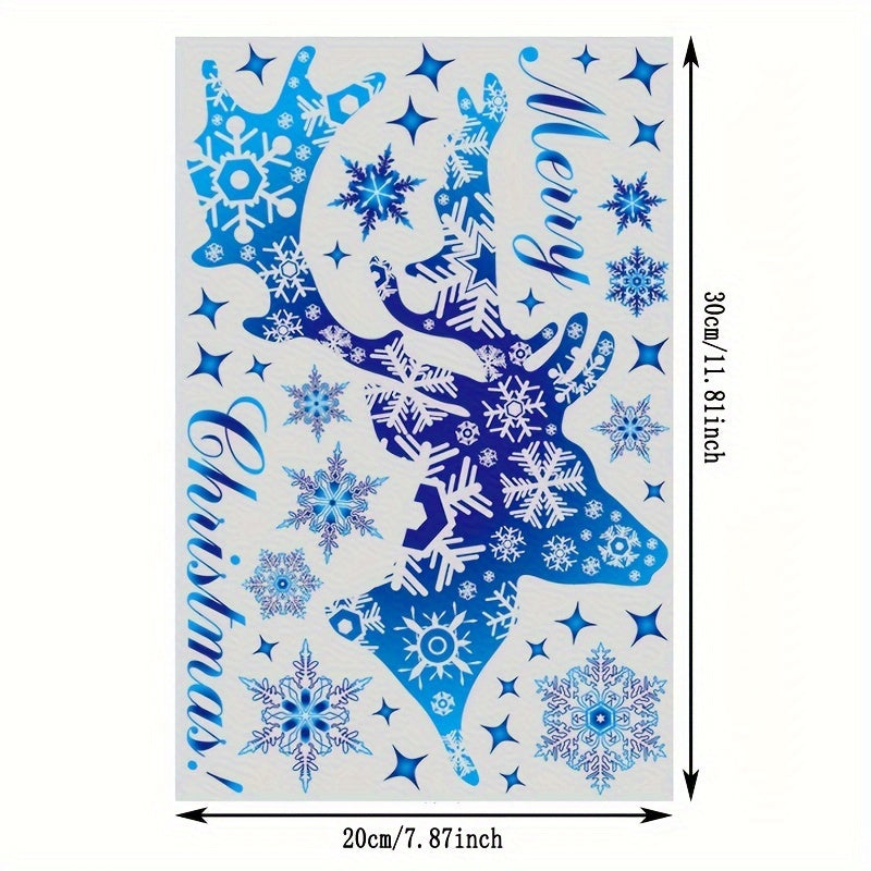 Christmas Snowflake Elk Static Electricity Window Film made of PVC, perfect for decorating your home during Christmas and New Year. Ideal for use on windows, doors, bathrooms, offices, bedrooms, and living rooms.