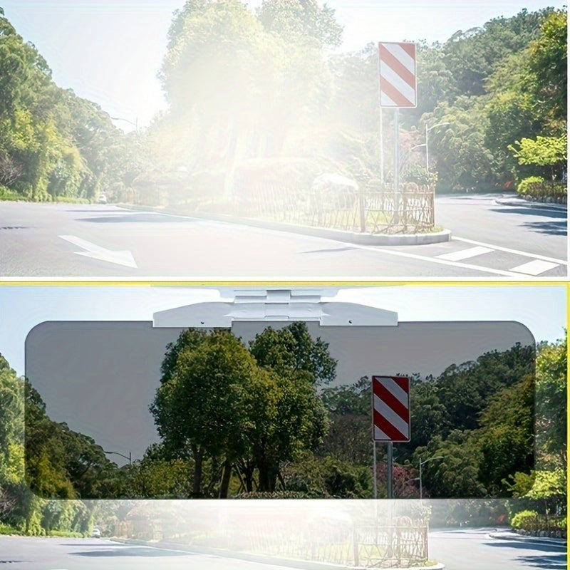 Adjustable dual-purpose car sun visor made of ABS material with anti-glare and high beam protection, compatible with most car models.